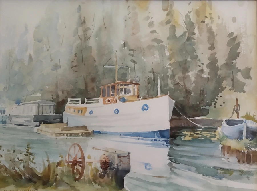 water colour painting of the ex-naval launch 'Letitia'